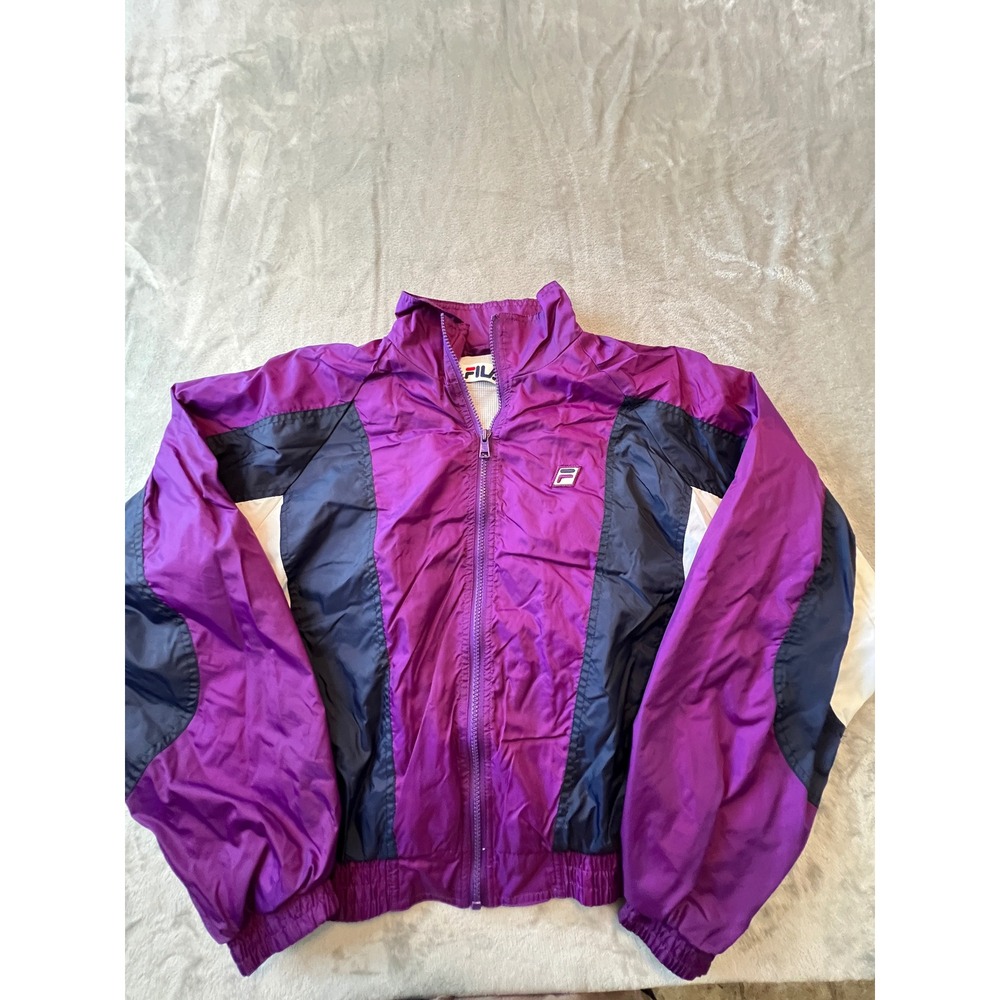 Fila Windbreaker Jacket Womens Medium Purple Vintage Colorblock Zip